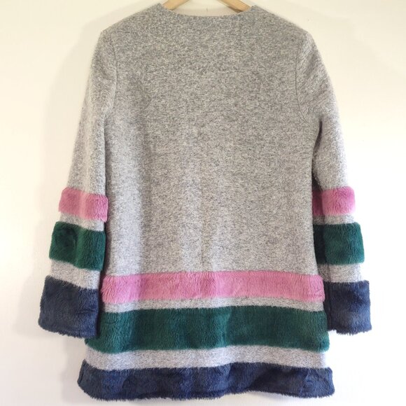 Helene London Wool Colorblock Stripe Coat Lined Boho Faux Fur Size Large  EUC - Picture 4 of 8